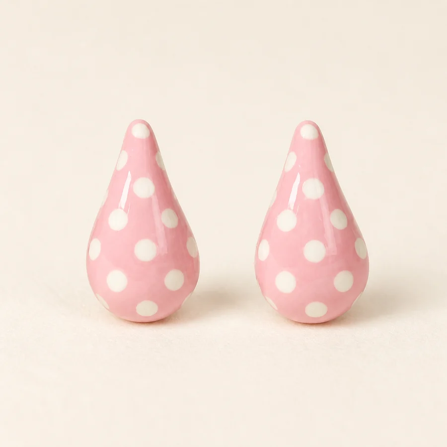 Pink Polka Dot Teardrop Earrings from the ZHONGYI Polka Dot Accessories collection