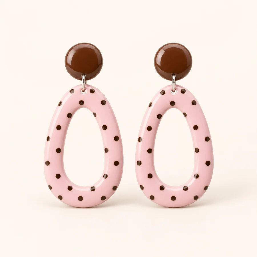 Pink Polka Dot Oval Earrings from the ZHONGYI Polka Dot Accessories collection